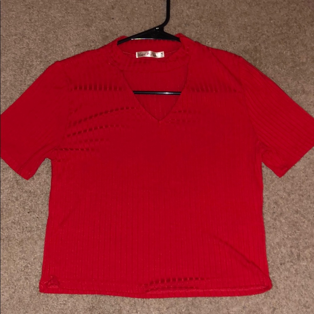 red cropped t-shirt